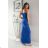 Women's Long Elegant Dress with Wide Straps (SL) FRENCH FASHION FMPEL23VELVET blue 34