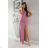 Women's Long Elegant Dress with Wide Straps (SL) FRENCH FASHION FMPEL23VELVET pink 34