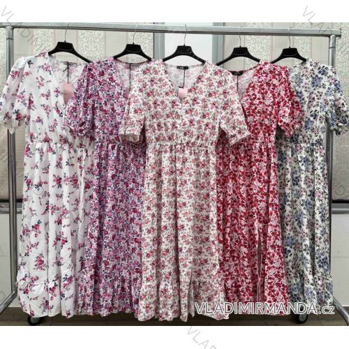 Women's Long Summer Shirt Short Sleeve Dress (S/M ONE SIZE) ITALIAN FASHION IMWY23133