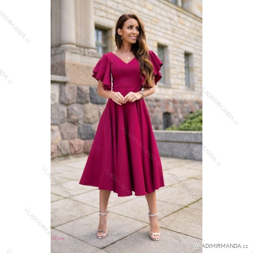 Women's Long Elegant Dress with Wide Straps (SL) FRENCH FASHION FMPEL23VELVET dark red 44