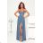 Women's Long Elegant Dress with Wide Straps (SL) FRENCH FASHION FMPEL23VELVET blue 40