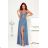 Women's Long Elegant Dress with Wide Straps (SL) FRENCH FASHION FMPEL23VELVET blue 40