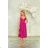 Women's Long Elegant Dress with Wide Straps (SL) FRENCH FASHION FMPEL23VELVET dark pink 38