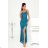 Women's Long Elegant Dress with Wide Straps (SL) FRENCH FASHION FMPEL23VELVET blue azure 34