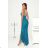 Women's Long Elegant Dress with Wide Straps (SL) FRENCH FASHION FMPEL23VELVET blue azure 34