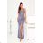 Women's Long Elegant Dress with Wide Straps (SL) FRENCH FASHION FMPEL23VELVET purple 38