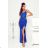 Women's Long Elegant Dress with Wide Straps (SL) FRENCH FASHION FMPEL23VELVET modrá královská 34