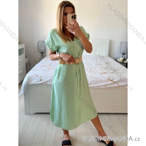 Women's Long Summer Short Sleeve Dress (S/M ONE SIZE) ITALIAN FASHION IM323111 -   light green -   S / M