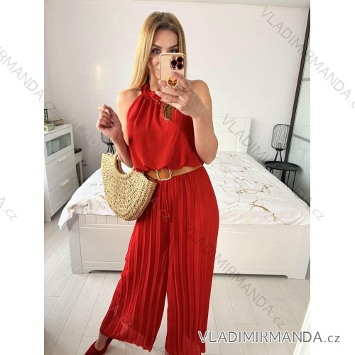 Women's Long Elegant Pleated Sleeveless Dress (S/M ONE SIZE) ITALIAN FASHION IMPGM2323232 S / M red