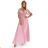 545-1 Long dress with a pleated neckline and ties - powder pink