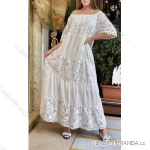 Women's Lace Cotton Short Sleeve Dress (S/M ONE SIZE) ITALIAN FASHION IMM23M7267