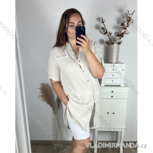 Tunic with pendant short sleeve women's plus size (3XL/4XL ONE SIZE) ITALIAN FASHION IMC23020 48/50 světle béžová