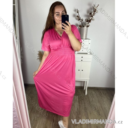 Women's long elegant icecool short sleeve dress (M/L, XL/XXL) AINUOSI ITALIAN FASHION IMB239970 XL/2XL dark pink