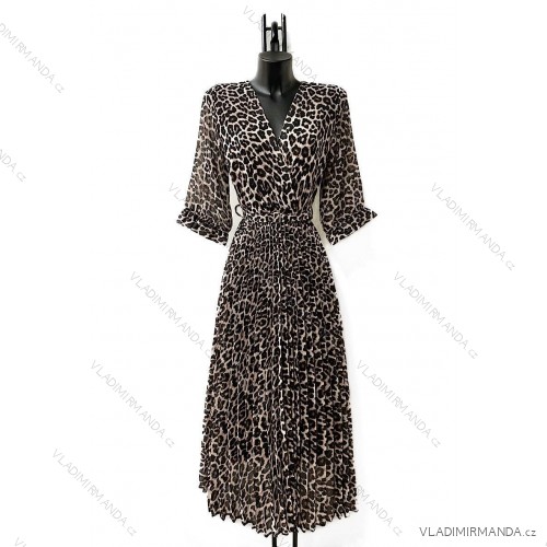 Women's Long Sleeve Summer Dress (S/M ONE SIZE) ITALIAN FASHION IMPES238990 hnědá gepard S / M