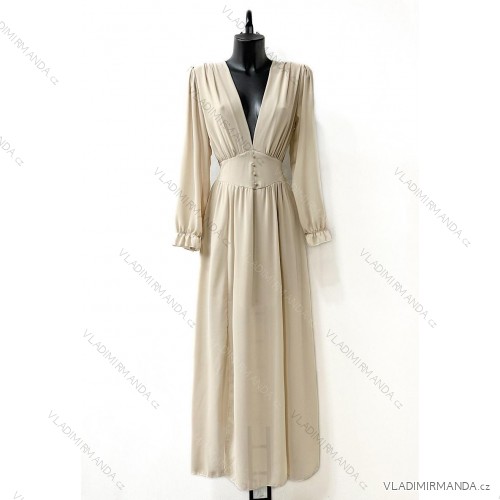 Women's Long Sleeve Summer Dress (S/M ONE SIZE) ITALIAN FASHION IMPES238990 beige S / M