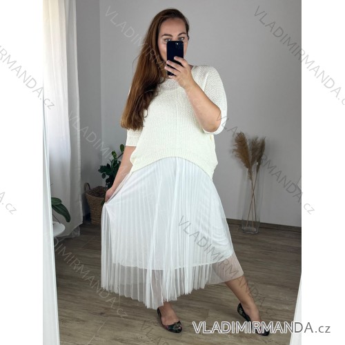 Long Dress With Sweater Women Plus Size (50-58) ITALIAN FASHION IMWEC24027 -   white -   46/48