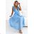 549-2 MIRABELLA Pleated chiffon midi dress with a neckline and delicate ruffles - light blue