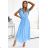 549-2 MIRABELLA Pleated chiffon midi dress with a neckline and delicate ruffles - light blue