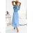 549-2 MIRABELLA Pleated chiffon midi dress with a neckline and delicate ruffles - light blue