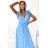 549-2 MIRABELLA Pleated chiffon midi dress with a neckline and delicate ruffles - light blue