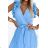 549-2 MIRABELLA Pleated chiffon midi dress with a neckline and delicate ruffles - light blue