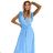 549-2 MIRABELLA Pleated chiffon midi dress with a neckline and delicate ruffles - light blue