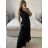 Women's Long Chiffon Short Sleeve Dress (S/M ONE SIZE) ITALIAN FASHION IMWGS231048 S / M black