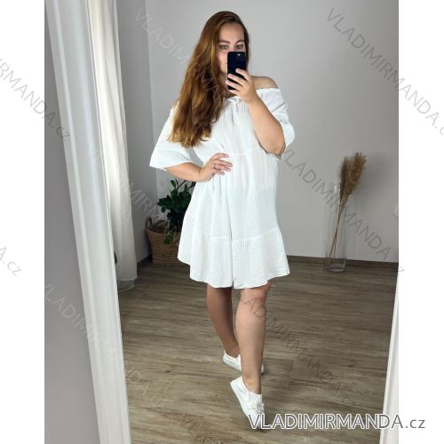 Women's Summer Muslin Carmen Dress (46/50 ONE SIZE) ITALIAN FASHION IMBM24061 52/54 white