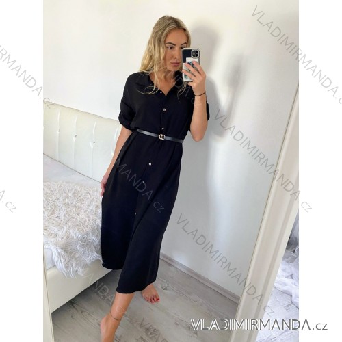 Women's Long Sleeve Shirt Dress (S/M/L ONE SIZE) ITALIAN FASHION IMC22658 -   black -   L/XL