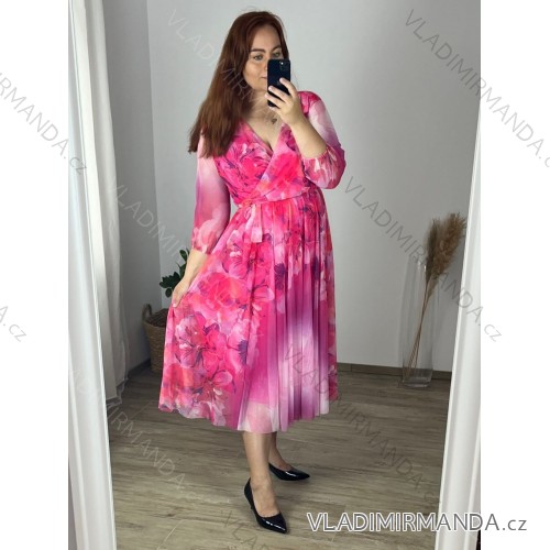 Women's Long Sleeve Shirt Dress (S/M ONE SIZE) ITALIAN FASHION IMWD232607 -   růžová fuchsiová -   44/46