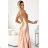 547-1 PERLA satin long dress with an exclusive neckline on the back - gold