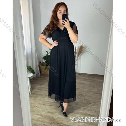 Dress Long Elegant Party Short Sleeve Women's Plus Size (2XL-4XL) ITALIAN FASHION IMPSH233589V black 50/52