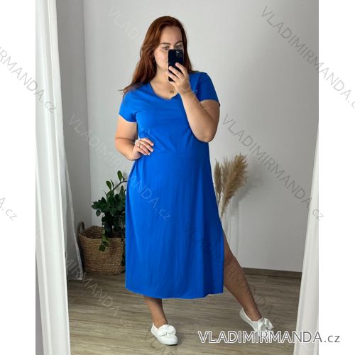 Oversize Dress with Pendant Short Sleeve Women's Oversized Cotton Summer (54/56/58 ONE SIZE) ITALIAN FASHION IM424381 50/52 modrá královská