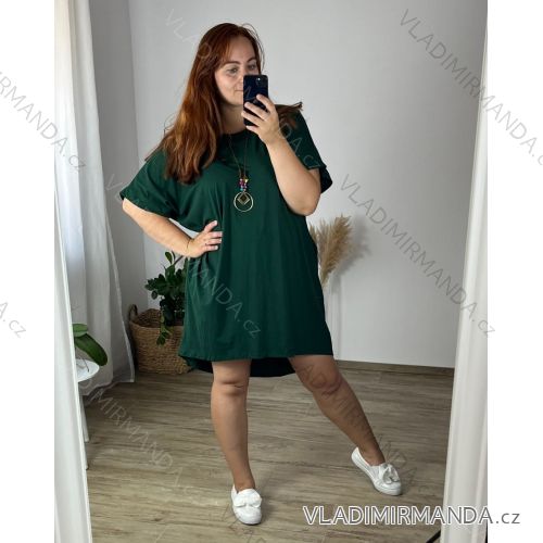 Oversize Dress with Pendant Short Sleeve Women's Oversized Cotton Summer (54/56/58 ONE SIZE) ITALIAN FASHION IM424381 56/58 dark emerald