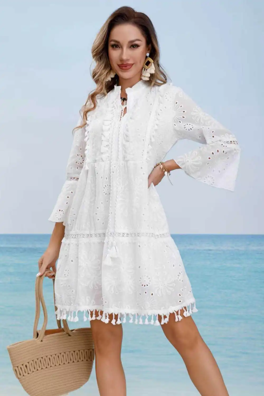 Women's Summer 3/4 Long Sleeve Dress (S/M ONE SIZE) INDIAN FASHION IMPEM23CA772