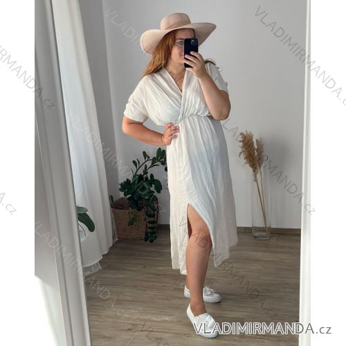 Women's Long Viscose Short Sleeve Dress (S/M/L ONE SIZE) ITALIAN FASHION IMWBH24056 46/48 beige