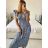 Women's Summer Short Sleeve Carmen Fringe Dress (M/L, XL/2XL ONE SIZE) ITALIAN FASHION IMB23B231 -   blue -   M / L