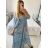 Women's Long Sleeve Summer Shirt Dress (S/M/L ONE SIZE) INDIAN FASHION IMWY23123 M / L blue