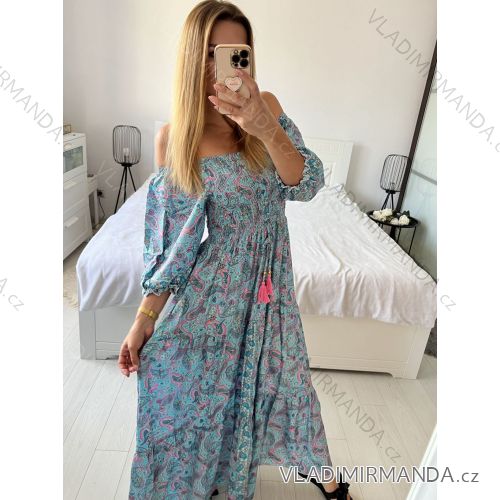 Women's Long Sleeve Summer Shirt Dress (S/M/L ONE SIZE) INDIAN FASHION IMWY23123 M / L blue