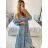 Women's Long Sleeve Summer Shirt Dress (S/M/L ONE SIZE) INDIAN FASHION IMWY23123 M / L blue