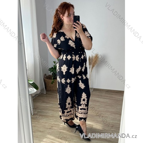 Long Jumpsuit with Pendant 3/4 Long Sleeve Women's Plus Size (50-58) ITALIAN FASHION IMWEC24016 -   black -   48/50