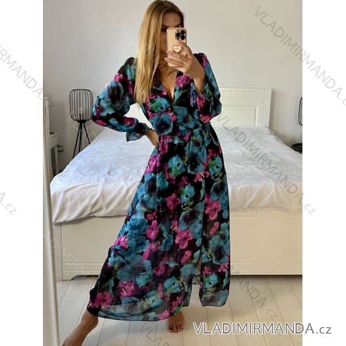 Women's Long Chiffon Short Sleeve Dress (S/M ONE SIZE) ITALIAN FASHION IMWGS231048 S / M black