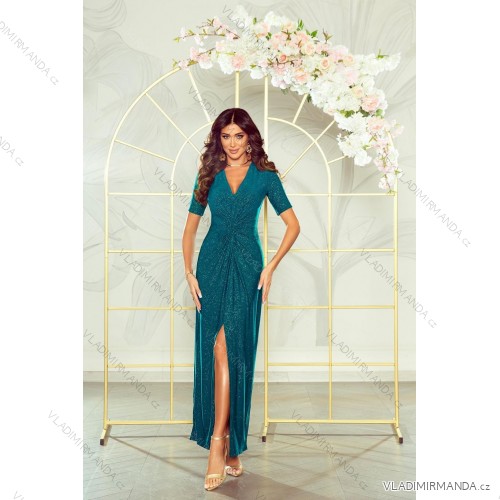 Women's Long Elegant Dress with Wide Straps (SL) FRENCH FASHION FMPEL23VELVET turquoise 48