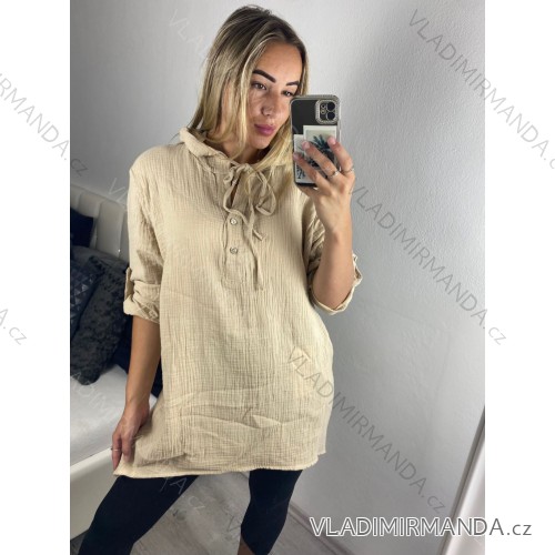 Šaty elegantní krátké dlouhý rukáv dámské (S/M ONE SIZE) ITALSKÁ MÓDA IMWC217235 -   beige -   M / L