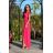 Women's Long Elegant Dress with Wide Straps (SL) FRENCH FASHION FMPEL23VELVET medium pink 50