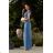 Women's Long Elegant Dress with Wide Straps (SL) FRENCH FASHION FMPEL23VELVET blue denim 50