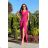 Women's Long Elegant Dress with Wide Straps (SL) FRENCH FASHION FMPEL23VELVET dark pink 40