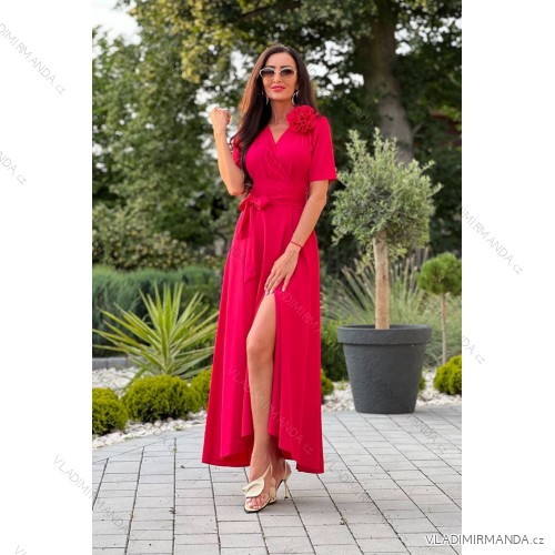 Women's Long Elegant Dress with Wide Straps (SL) FRENCH FASHION FMPEL23VELVET red 38