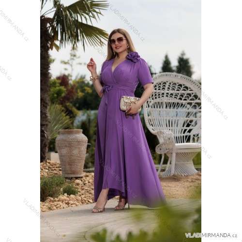 Women's Long Elegant Dress with Wide Straps (SL) FRENCH FASHION FMPEL23VELVET purple 38