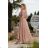 Women's Long Elegant Dress with Wide Straps (SL) FRENCH FASHION FMPEL23VELVET light brown 36